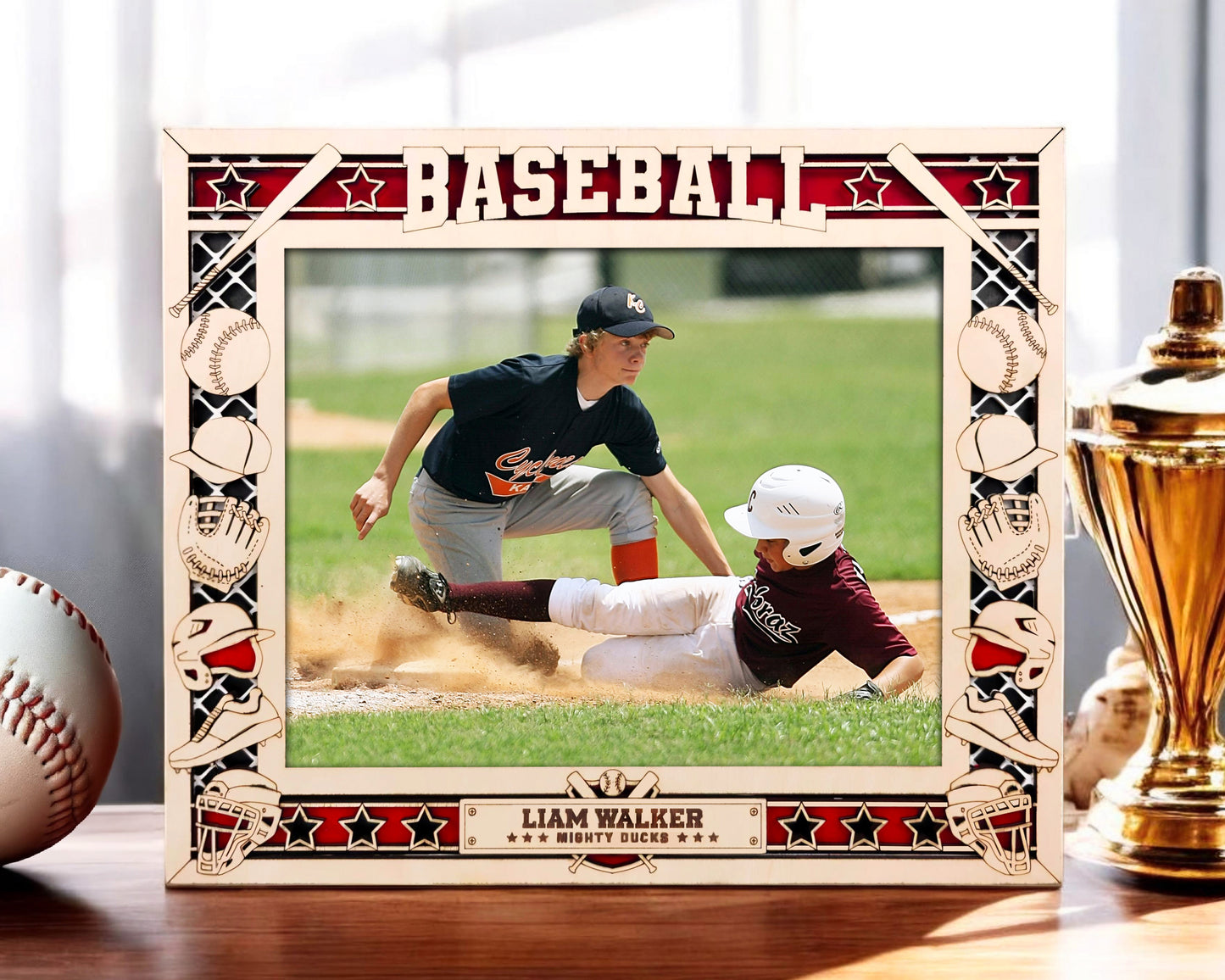 Customizable Baseball & Soccer Icon Frame – Personalized Sports Photo Display