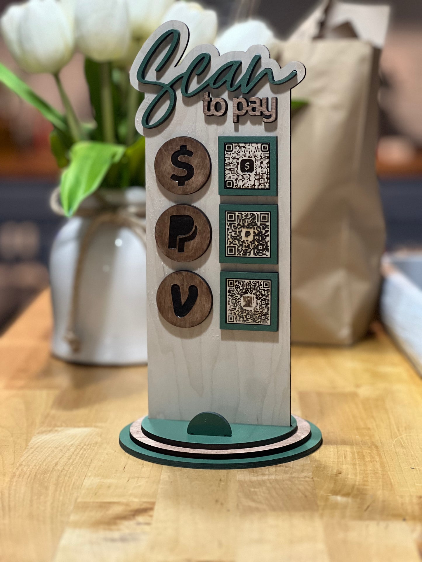 Custom Acrylic QR Code Sign | Scan to Pay or Socialize | 1, 2, or 3 QR Code Options | Venmo, Cash App, Zelle, Instagram, Linktree