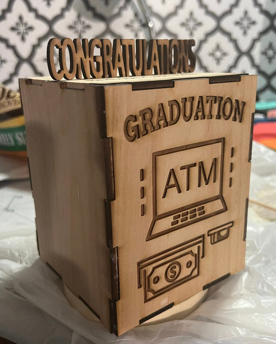 Wooden Graduation ATM Bank - Unique Personalized Gift for Graduates