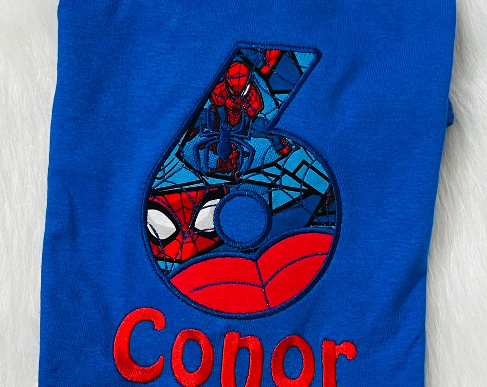Custom Embroidered Spiderman Number Applique Birthday Shirt