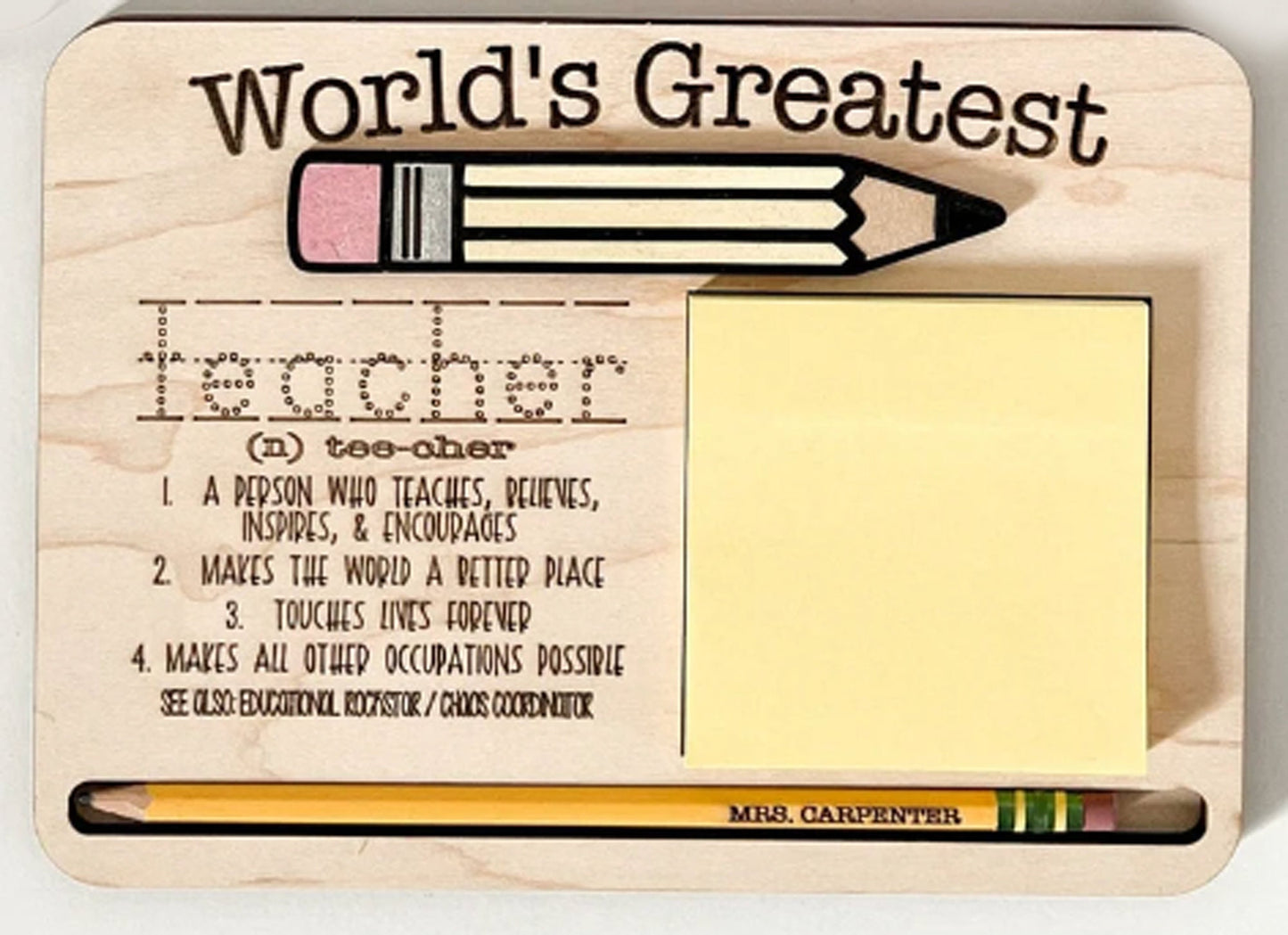 Customizable World's Greatest Teacher Definition Sticky Note Holder | Teacher Gift