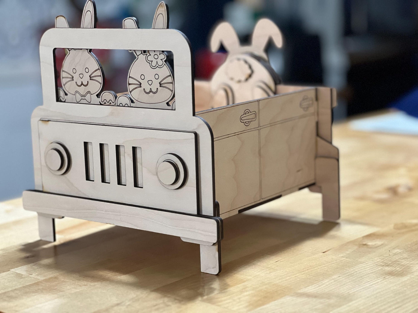 DIY Paintable Bunny Truck Box: Wooden Craft Kit with Paint