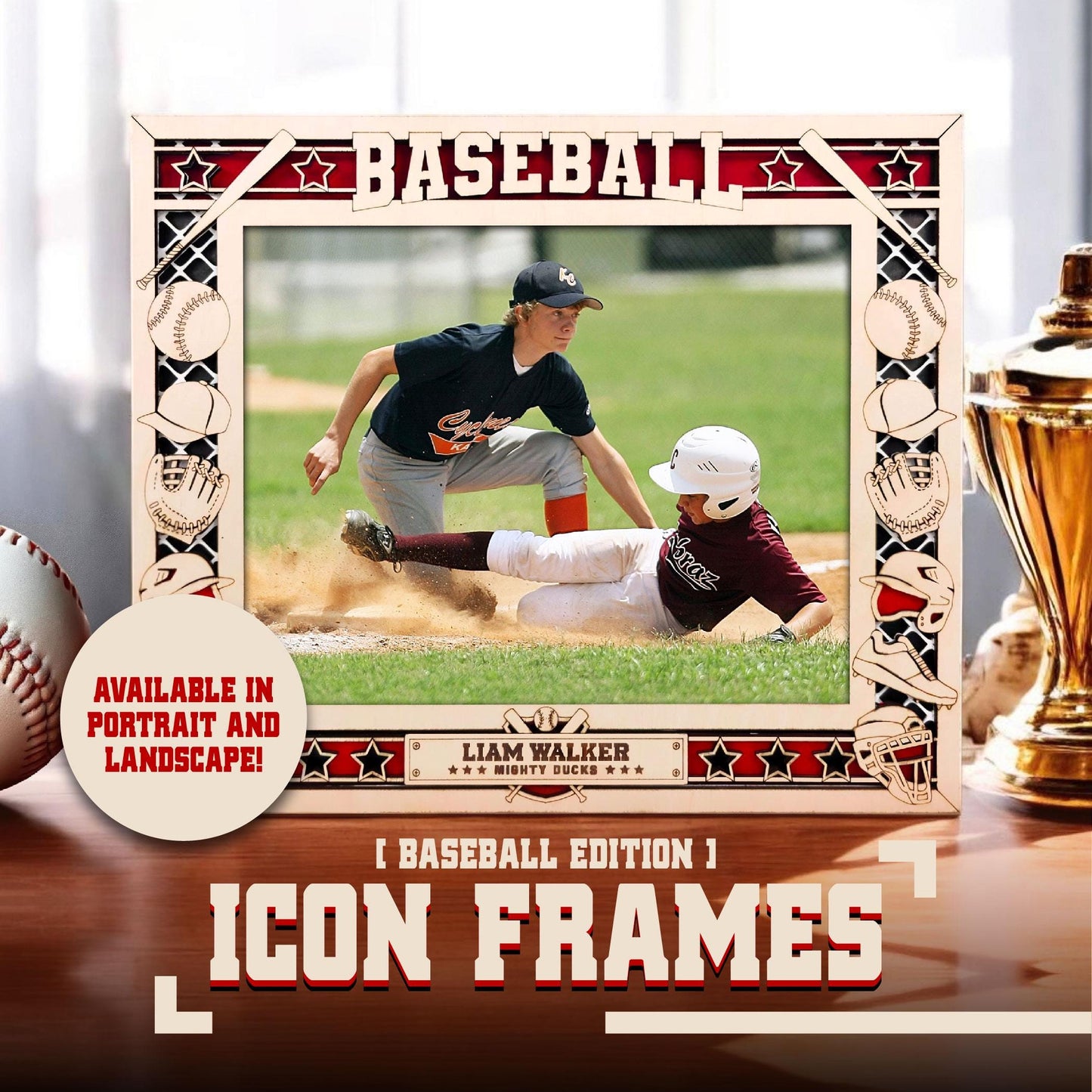 Customizable Baseball & Soccer Icon Frame – Personalized Sports Photo Display
