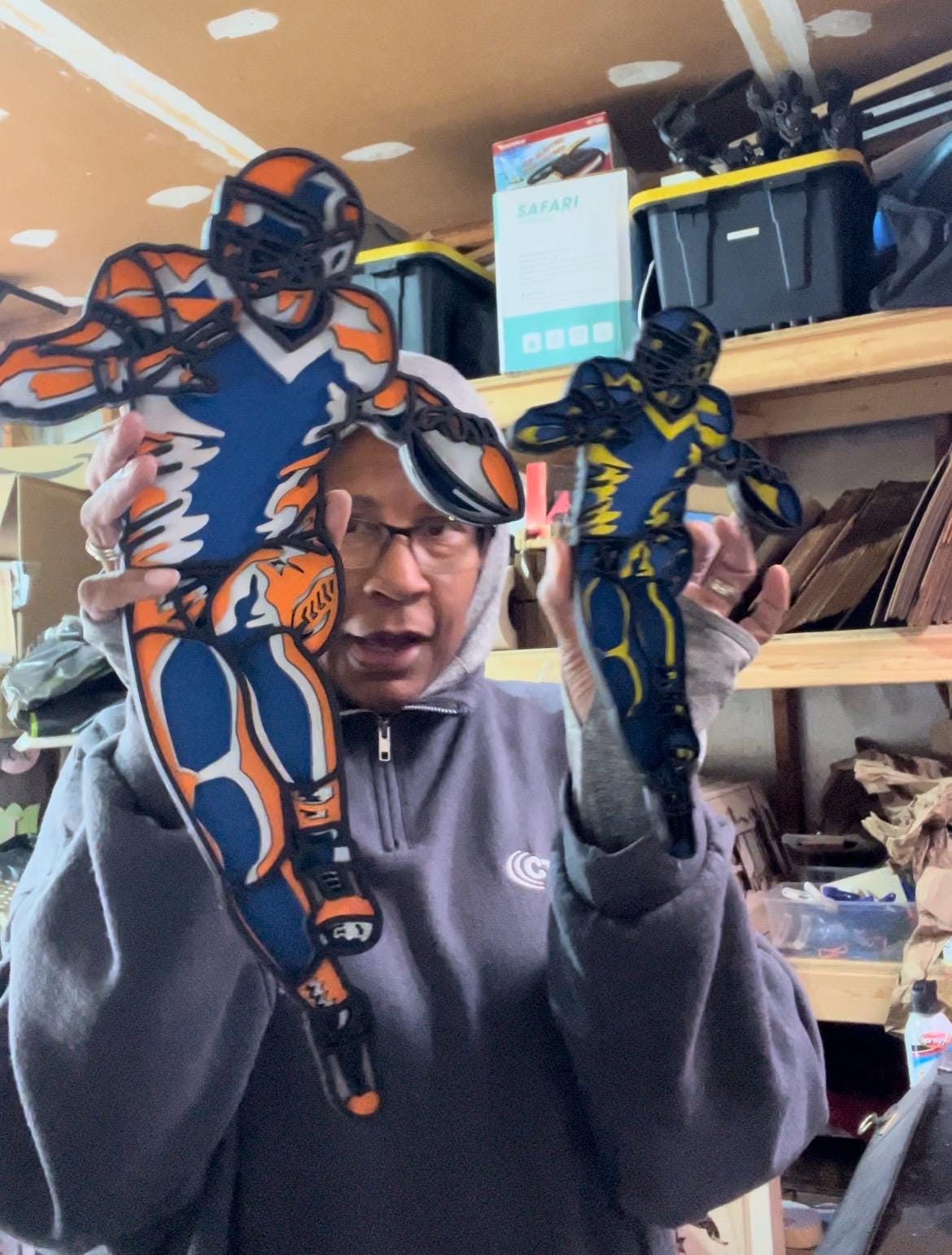 Custom Layered Football Player Wall Art – Personalized Team Colors & Number – Laser Cut Wooden Sports Decor