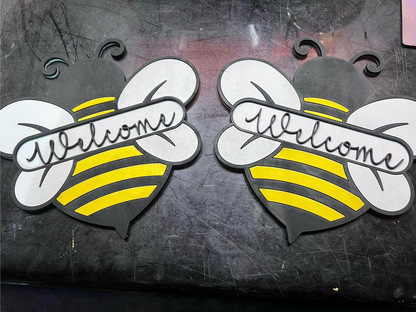 Bee Welcome Sign – Wooden Laser Cut Door Hanger | Honey Bee Home Decor | Spring Porch Sign | Classroom Welcome Sign | Farmhouse Bee Decor