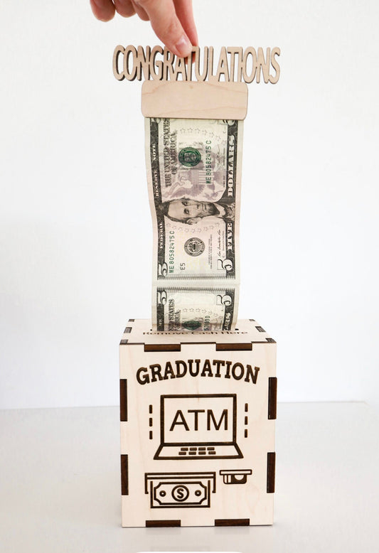 Wooden Graduation ATM Bank - Unique Personalized Gift for Graduates