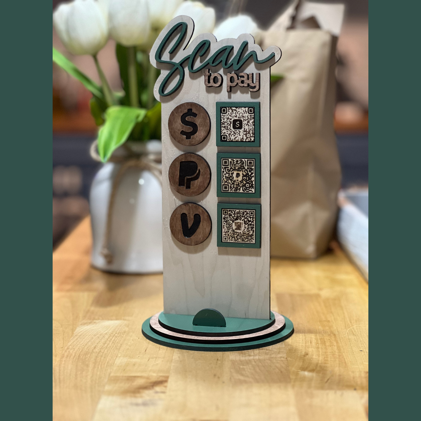 Custom Wood or Acrylic QR Code Sign | Scan to Pay or Socialize | 1, 2, or 3 QR Code Options | Venmo, Cash App, Zelle, Instagram, Linktree