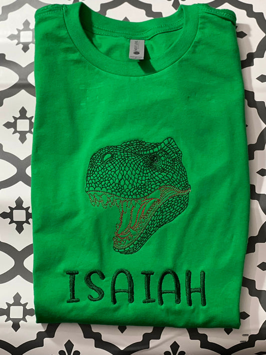 T-Rex Dinosaur Embroidered T-Shirt – Dino Head Design for Kids & Adults