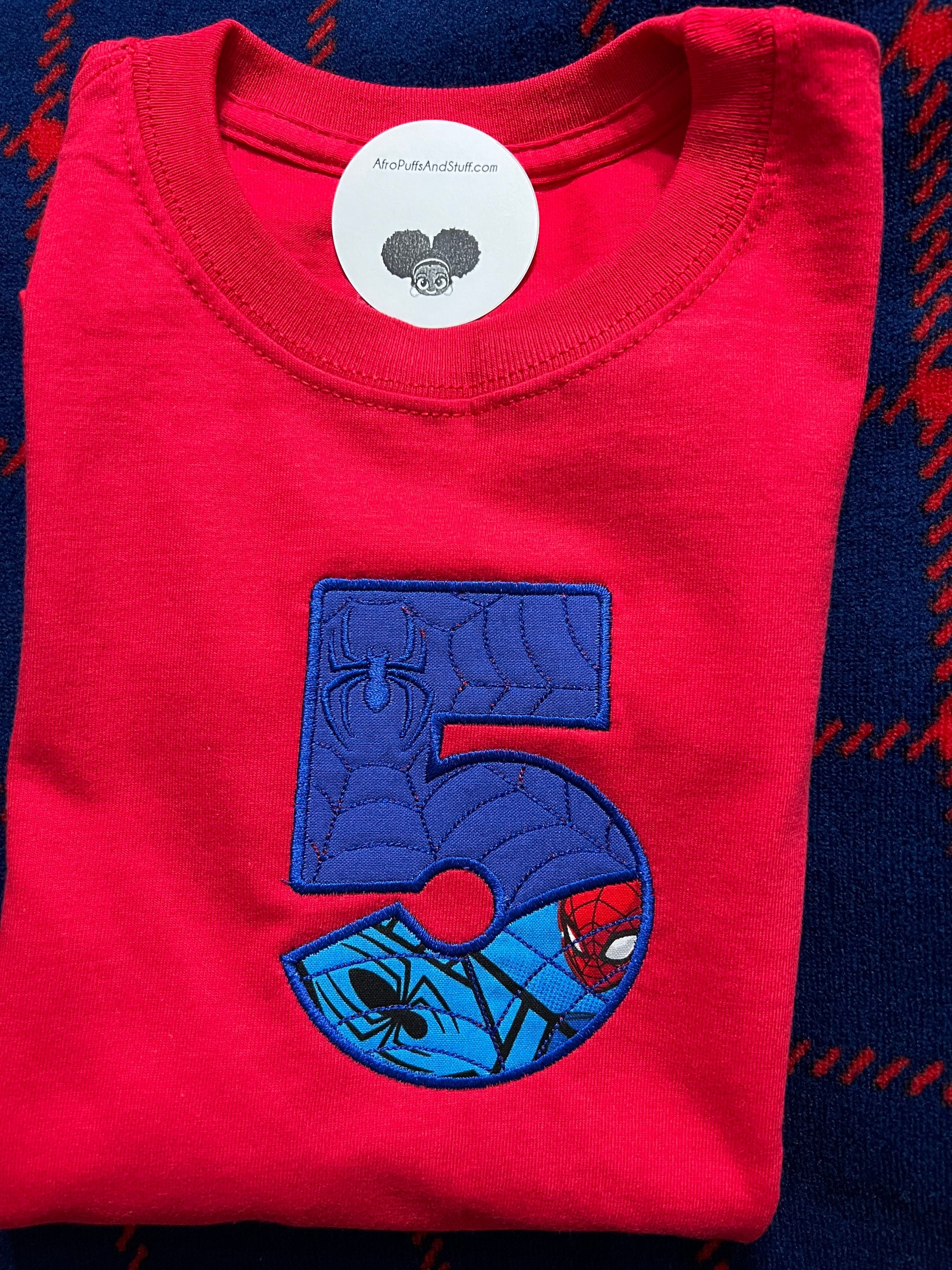 Custom Embroidered Spiderman Number Applique | Birthday Shirt Design | Superheroes | Personalized |
