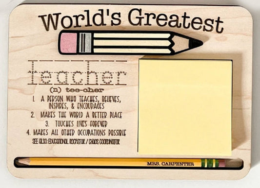 Customizable World's Greatest Teacher Definition Sticky Note Holder | Teacher Gift