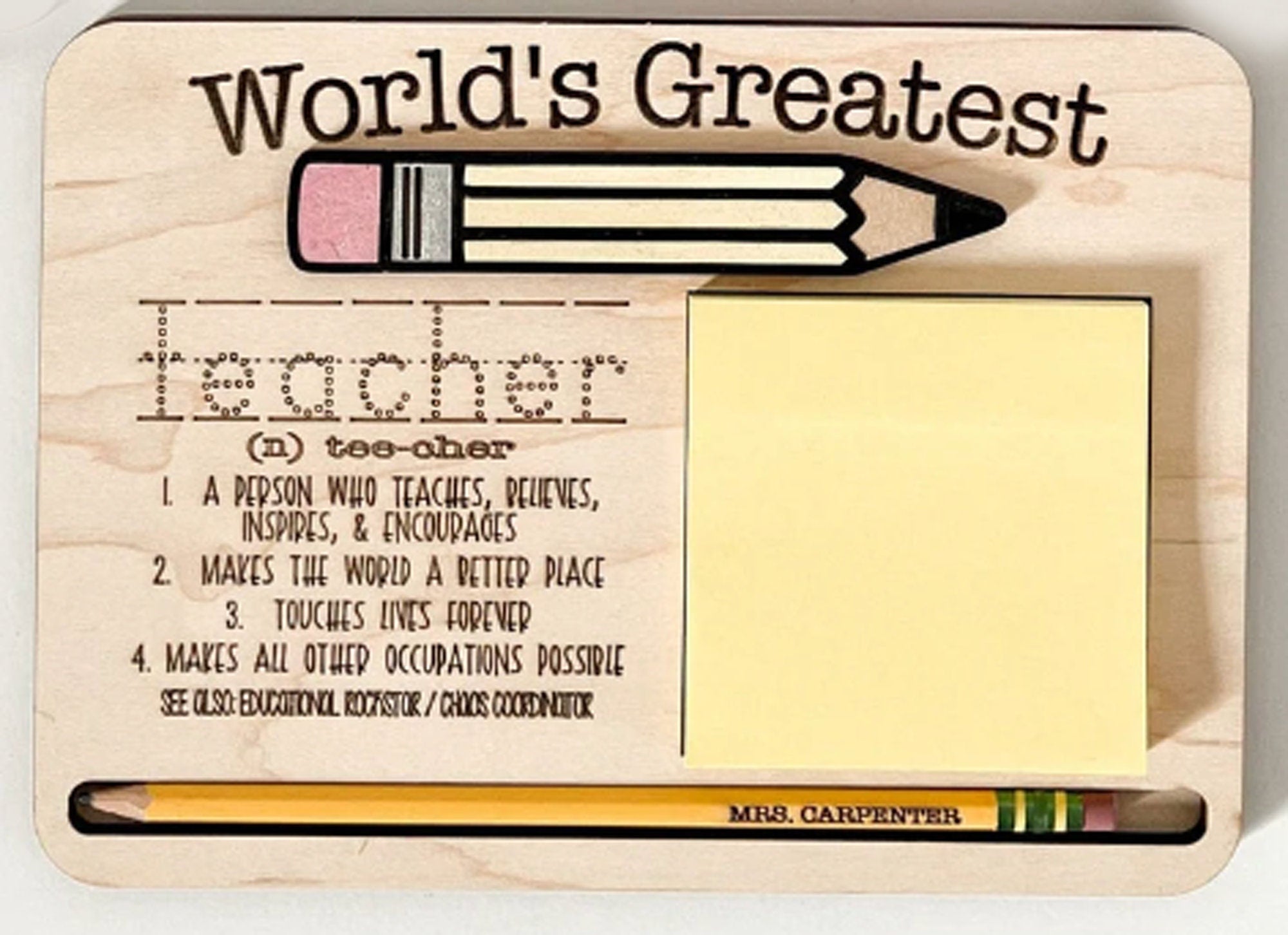 Customizable World's Greatest Teacher Definition Sticky Note Holder | Teacher Gift