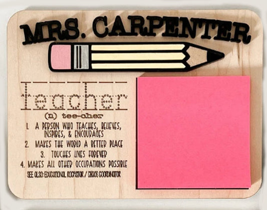 Customizable World's Greatest Teacher Definition Sticky Note Holder | Teacher Gift