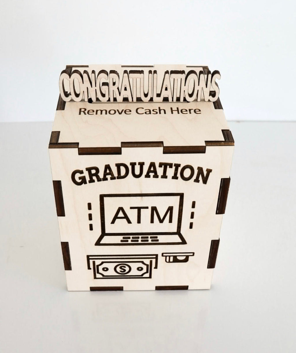 Wooden Graduation ATM Bank - Unique Personalized Gift for Graduates
