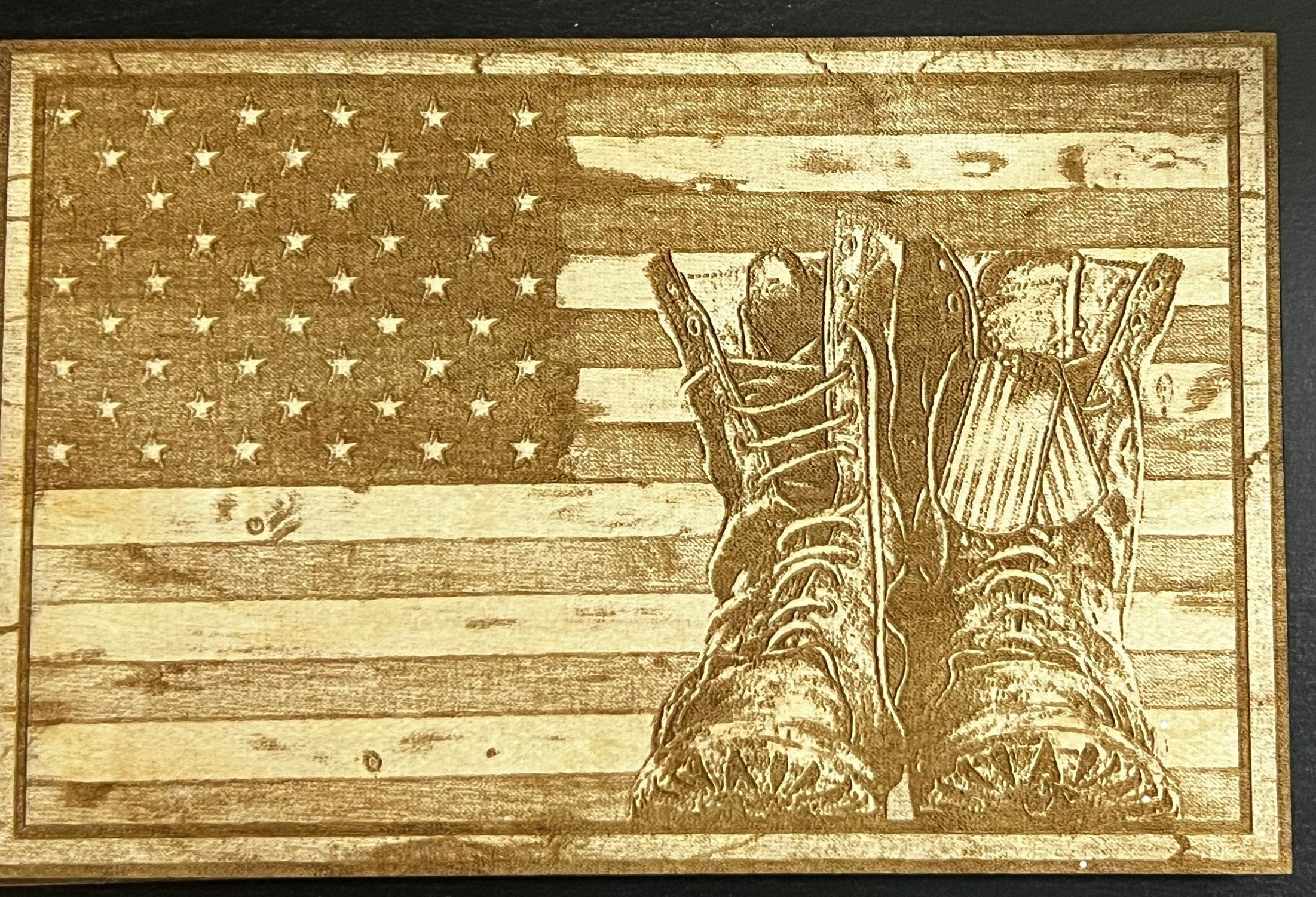 Personalized Military Boots & Flag Engraved Plaque - Veteran Tribute Gift