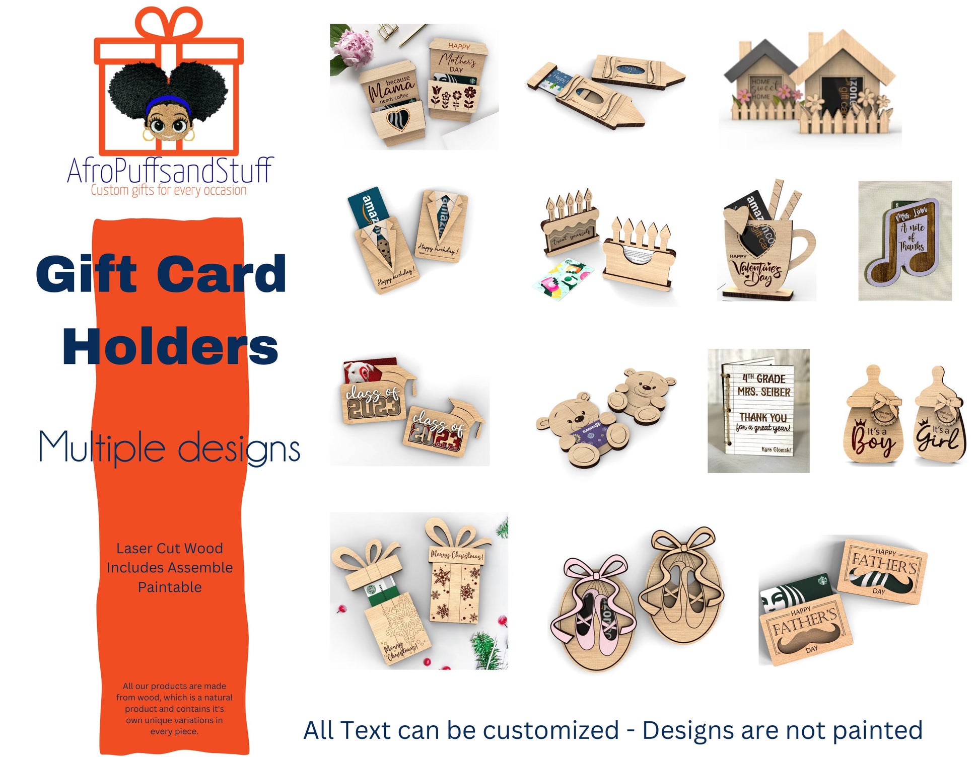 Wooden Gift Card Holder: Customizable Laser Cut Designs
