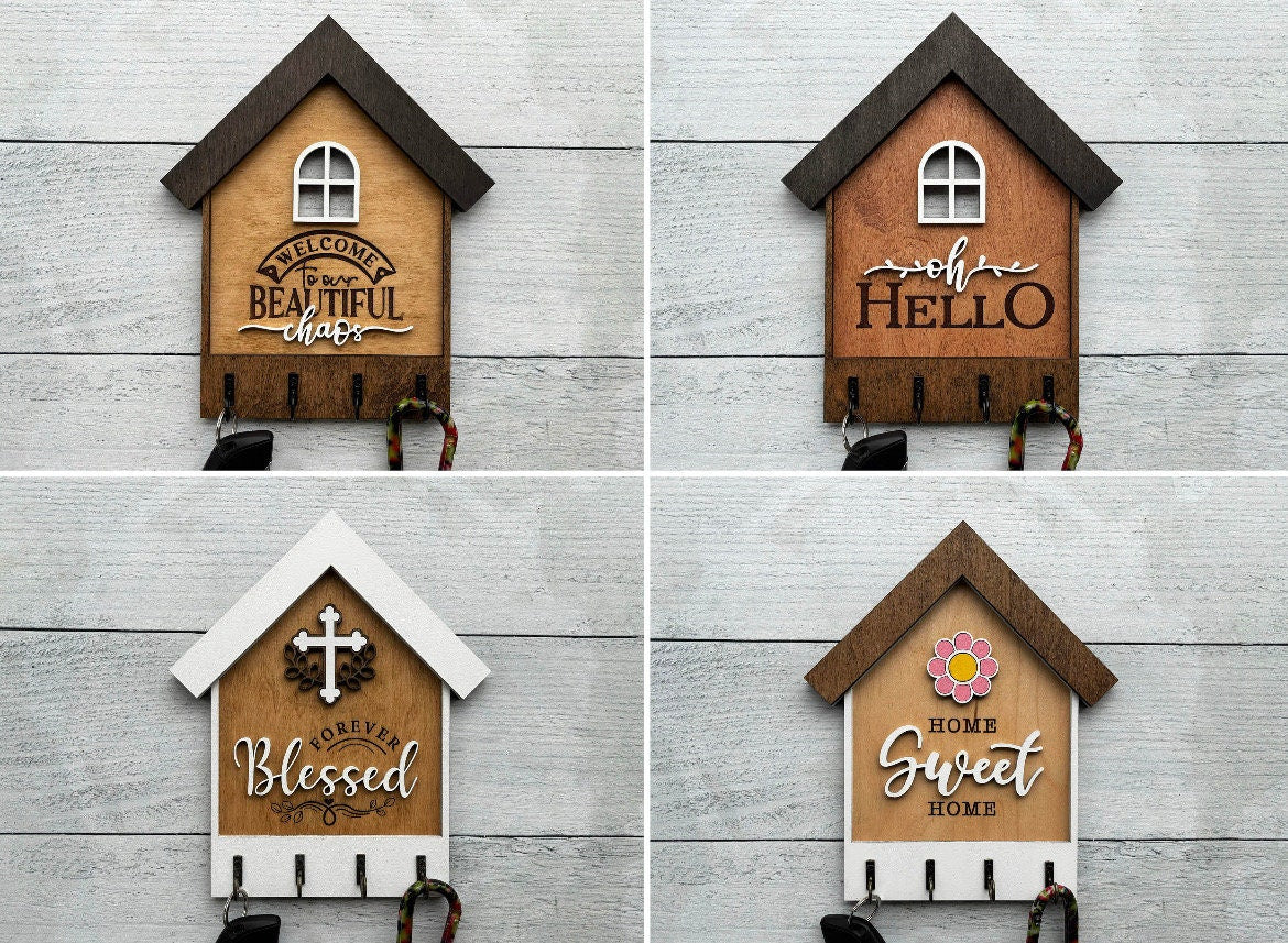 Elevate Your Home's Entryway with Charm handcrafted House-Shaped Wooden Key Holders