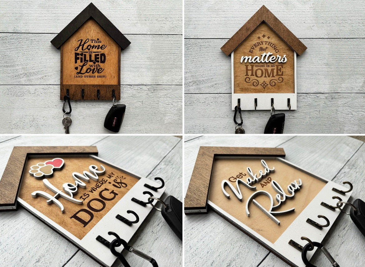 Elevate Your Home's Entryway with Charm handcrafted House-Shaped Wooden Key Holders