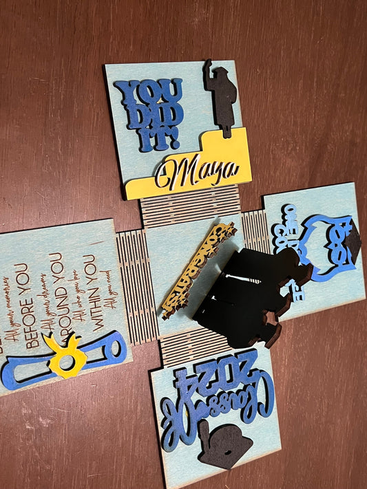 Customizable Wooden Graduation Explosion Box: Keepsake Gift
