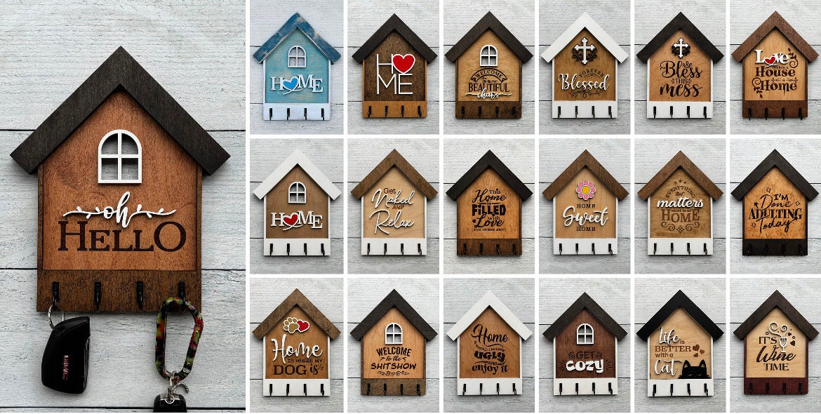 Elevate Your Home's Entryway with Charm handcrafted House-Shaped Wooden Key Holders