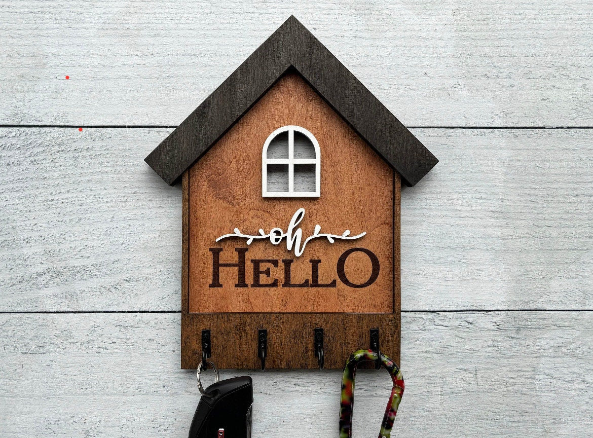 Elevate Your Home's Entryway with Charm handcrafted House-Shaped Wooden Key Holders