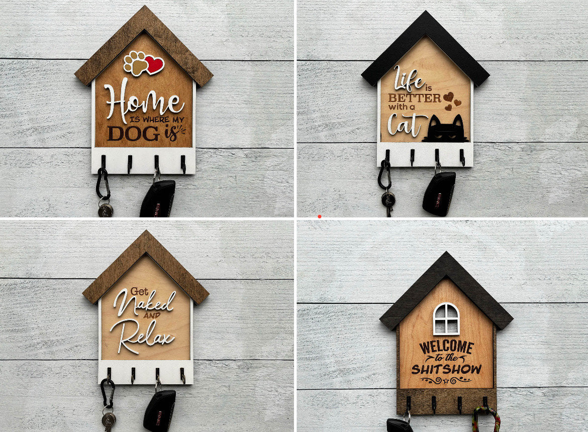 Elevate Your Home's Entryway with Charm handcrafted House-Shaped Wooden Key Holders