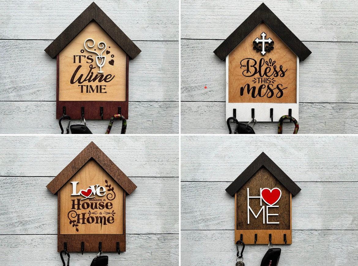 Elevate Your Home's Entryway with Charm handcrafted House-Shaped Wooden Key Holders