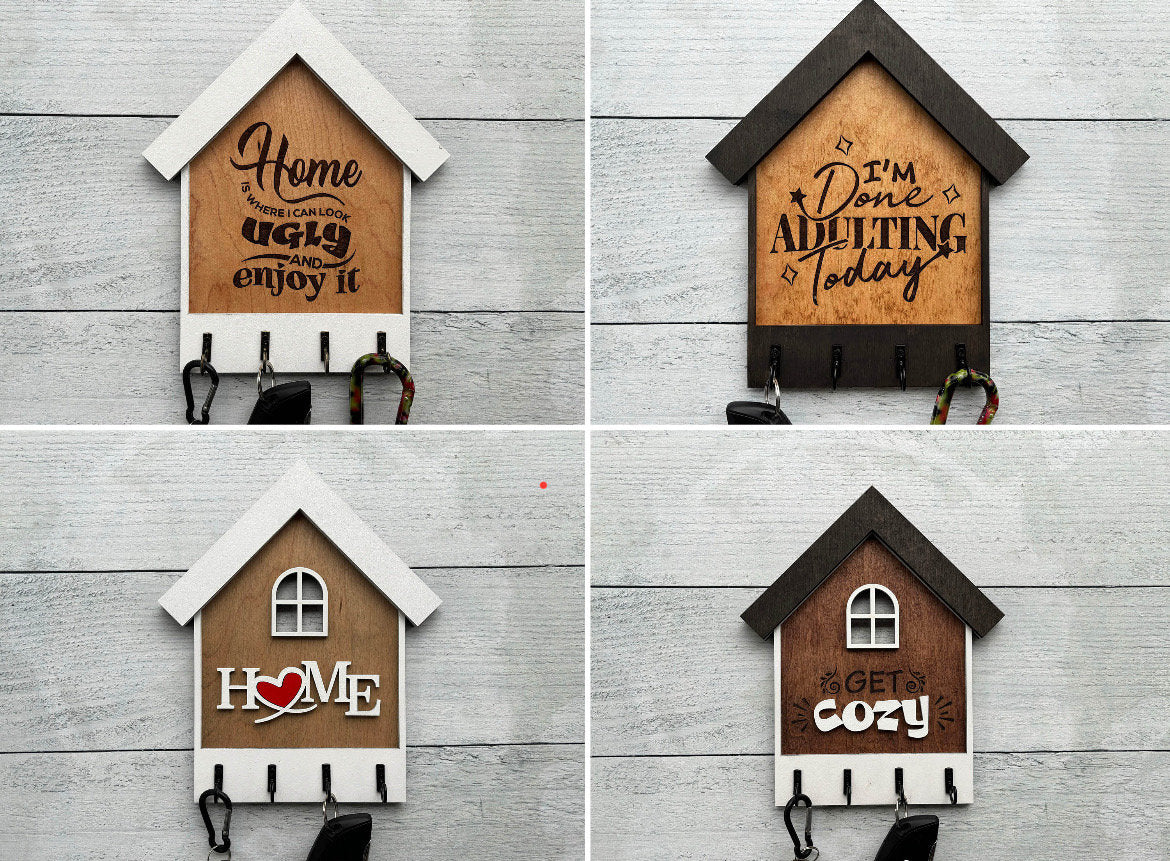 Elevate Your Home's Entryway with Charm handcrafted House-Shaped Wooden Key Holders