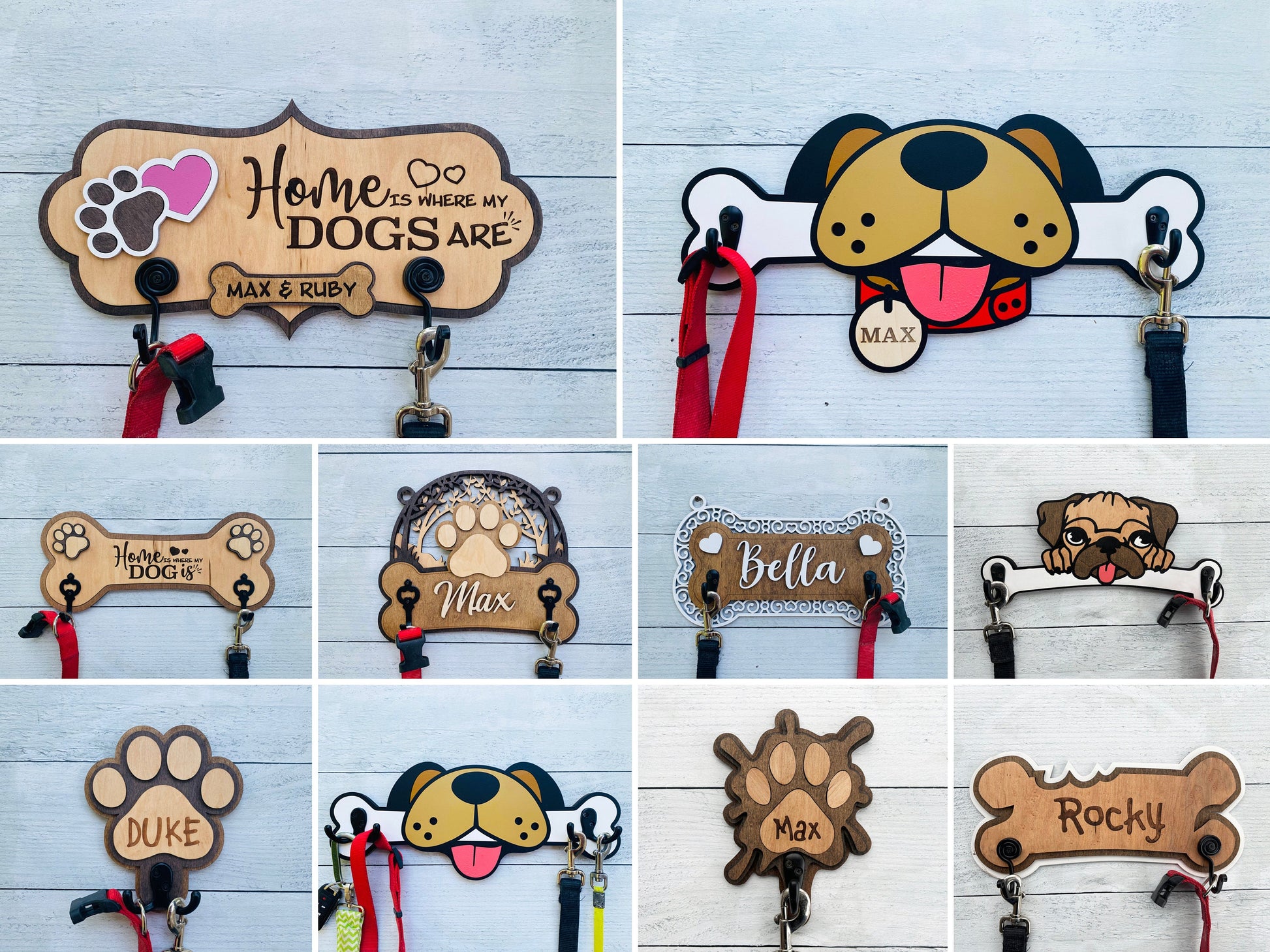 Handcrafted Wooden Leash Holders - Personalize Yours Today
