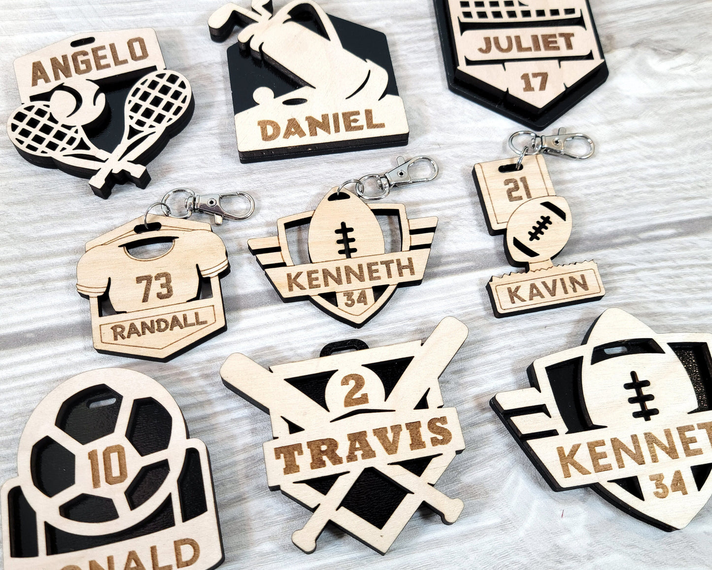 Customizable Sports Wooden Keyrings and Bag Tags