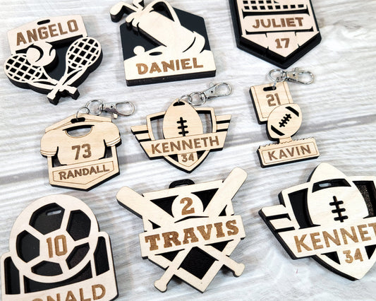 Customizable Sports Wooden Keyrings and Bag Tags