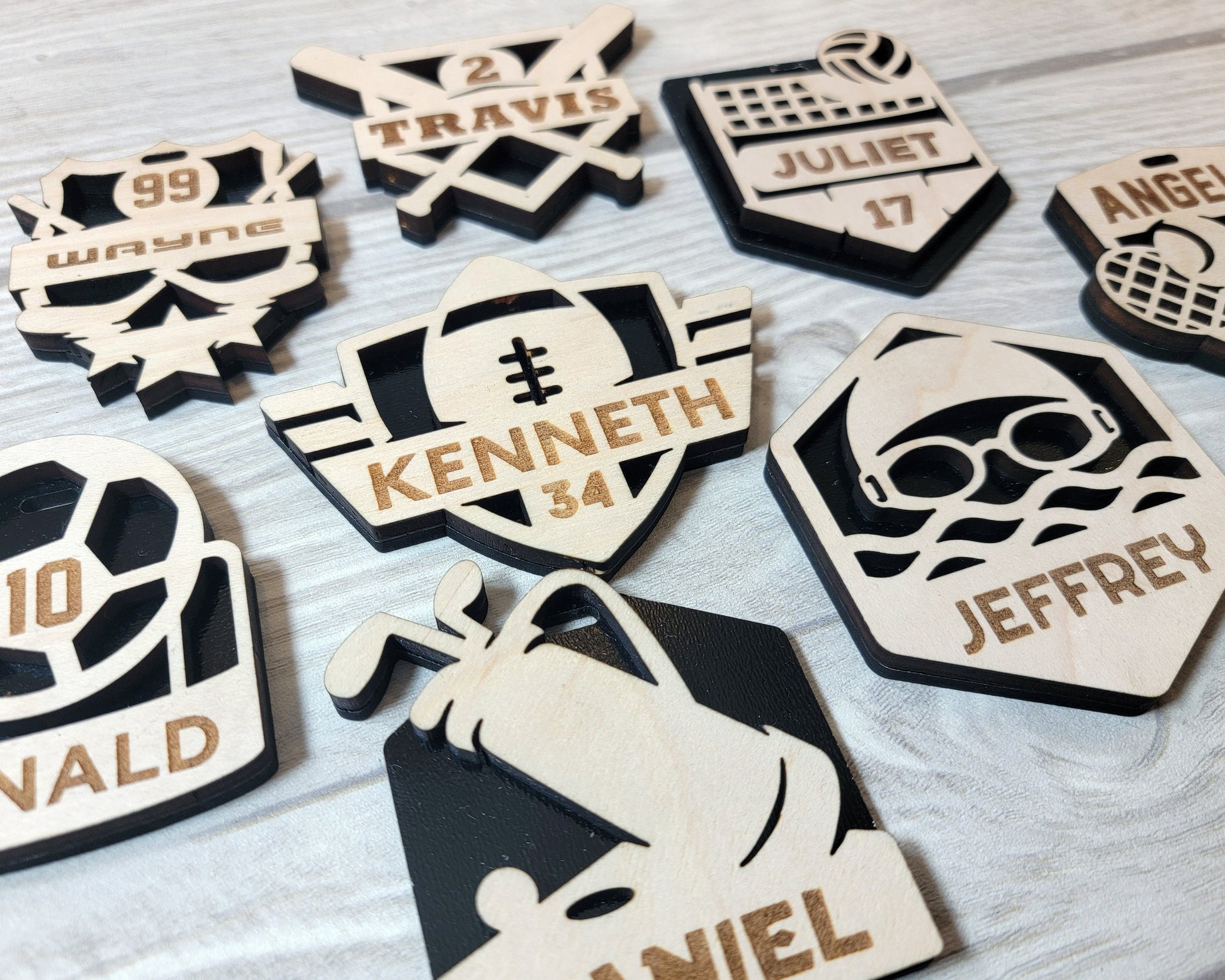 Customizable Sports Wooden Keyrings and Bag Tags