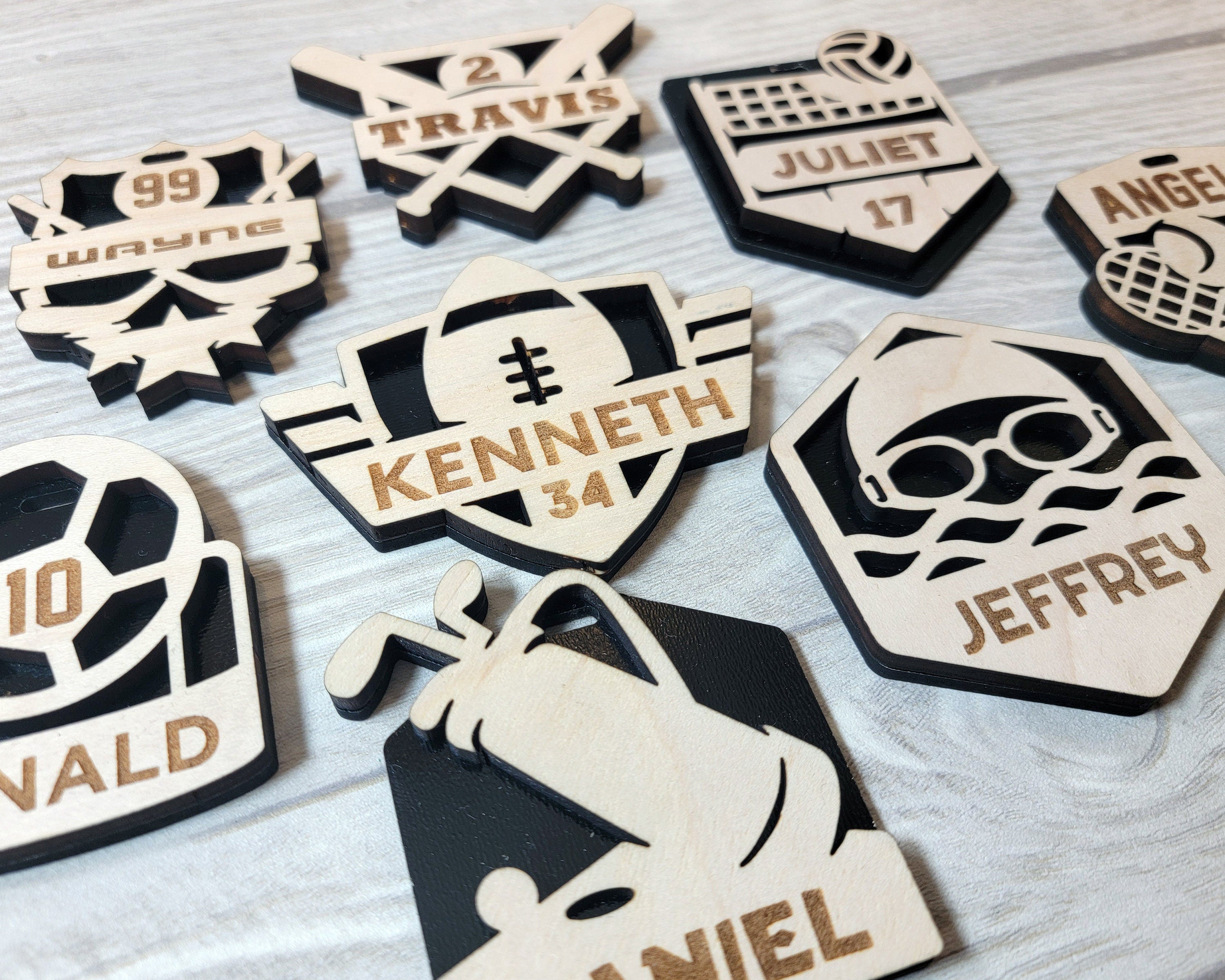 Customizable Sports Wooden Keyrings and Bag Tags
