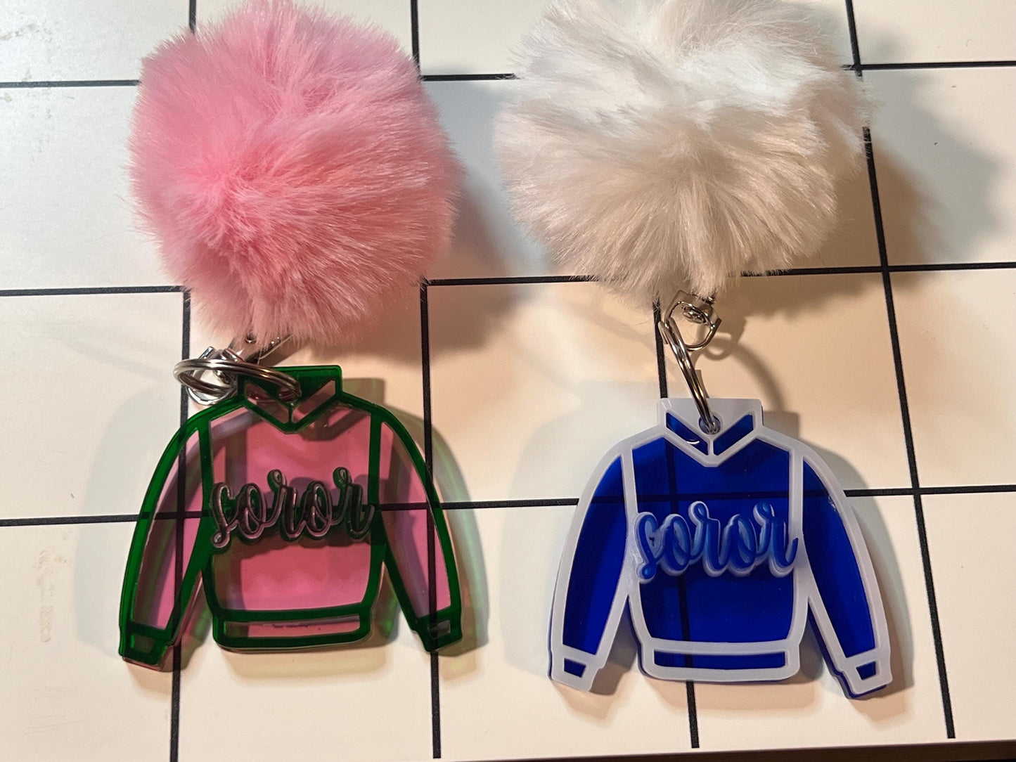 Sorority Key Chains with Puff Ball