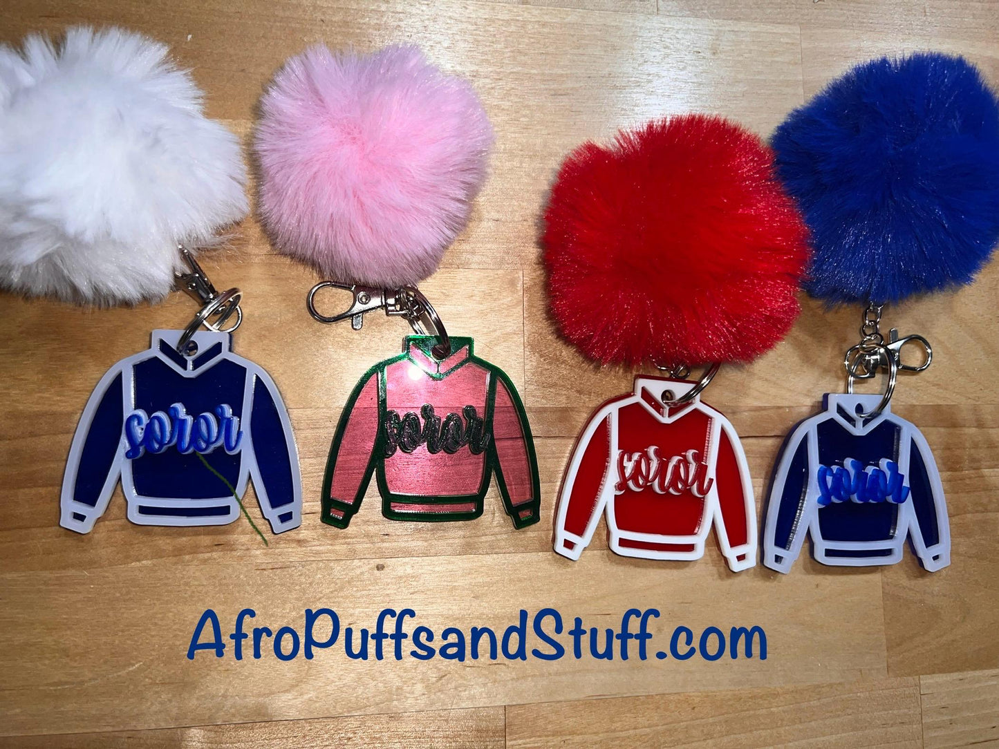 Sorority Key Chains with Puff Ball