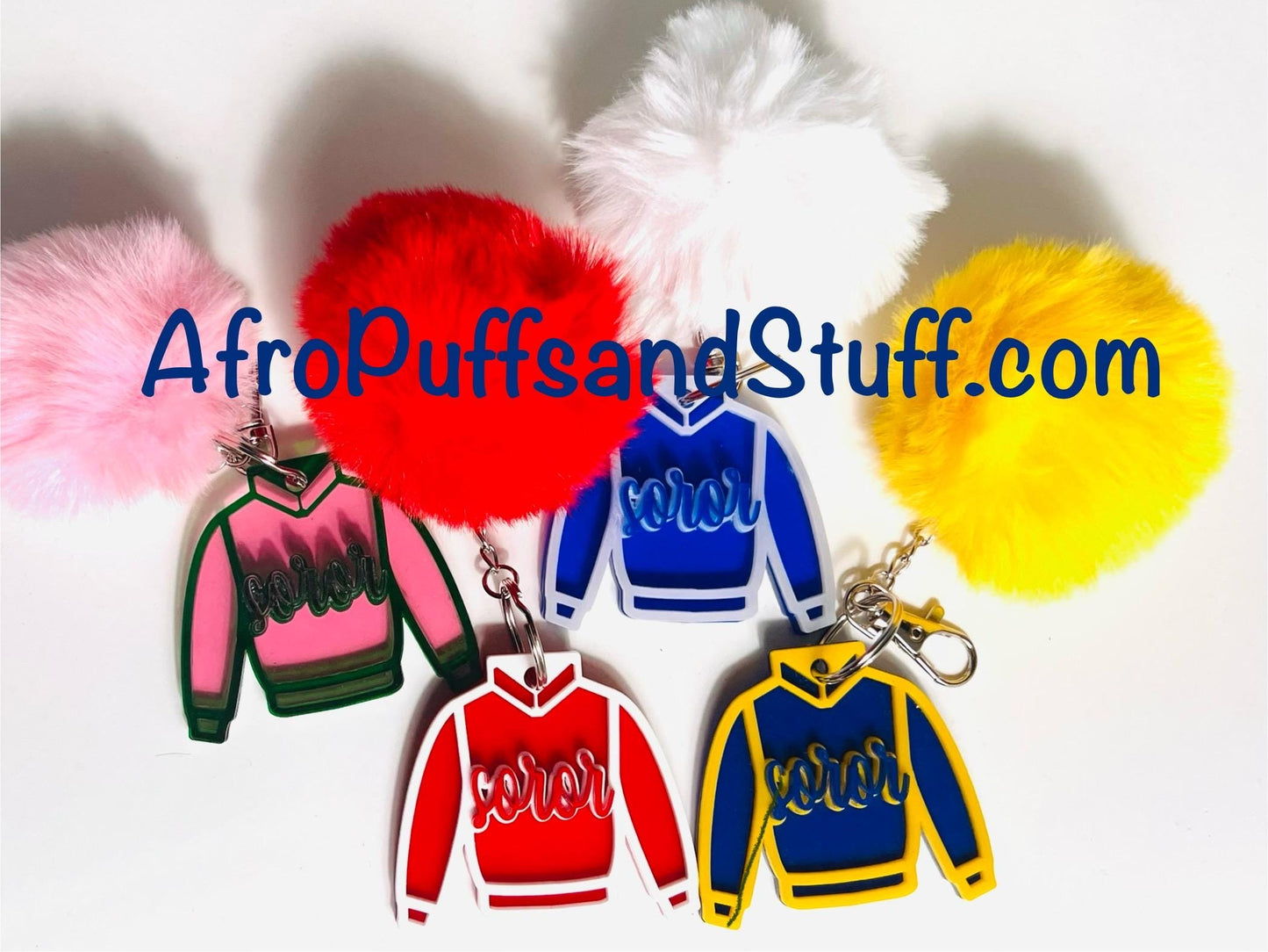 Sorority Key Chains with Puff Ball