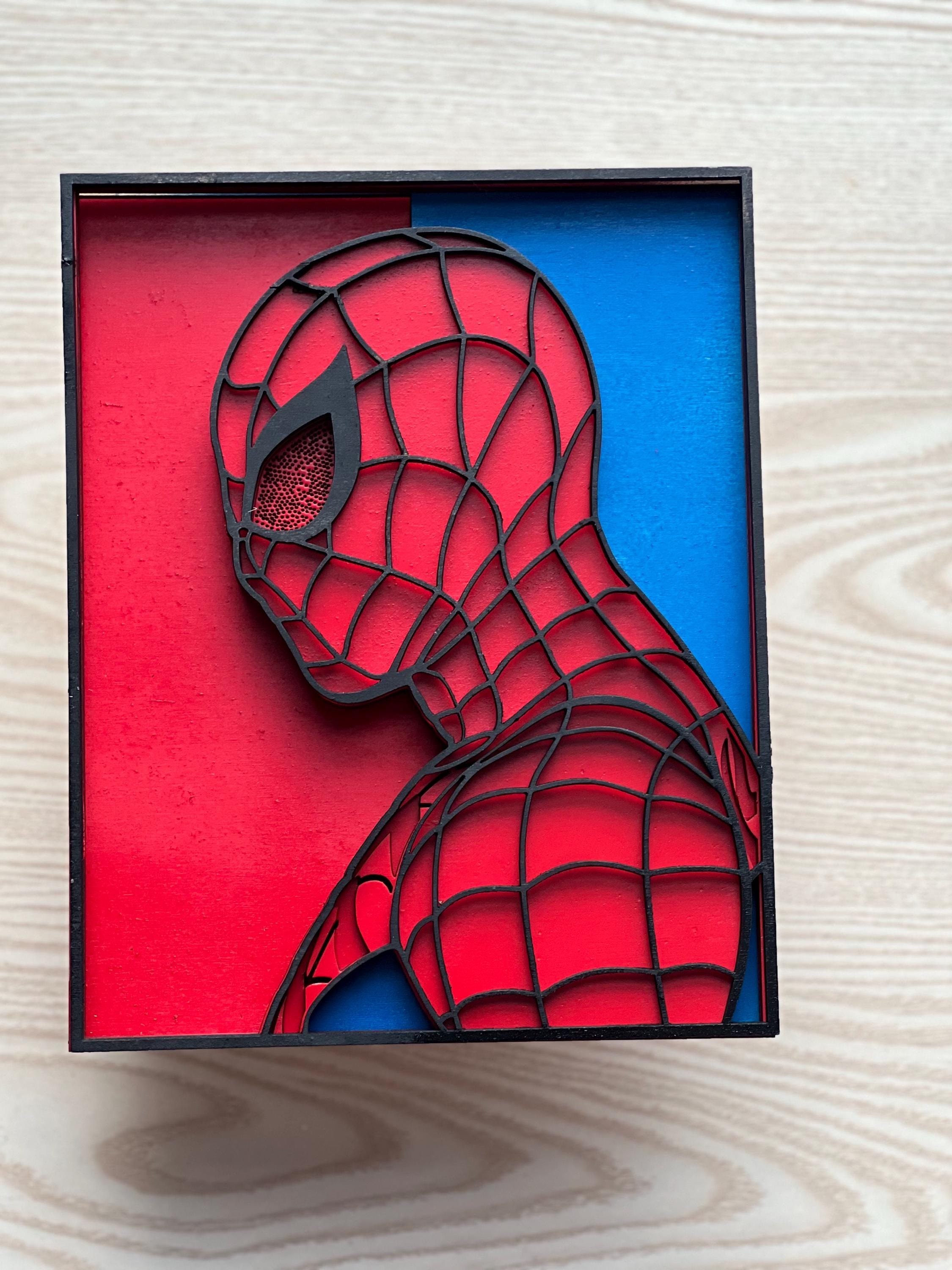 Layered Spiderweb Man Wood Wall Art: 3D Superhero Decor