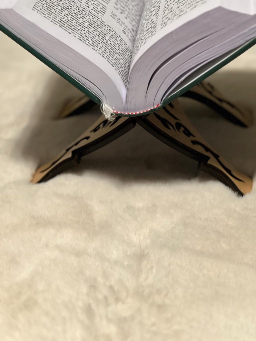 Handcrafted Wooden Quran Stand – Foldable Islamic Book Holder with Carved Design