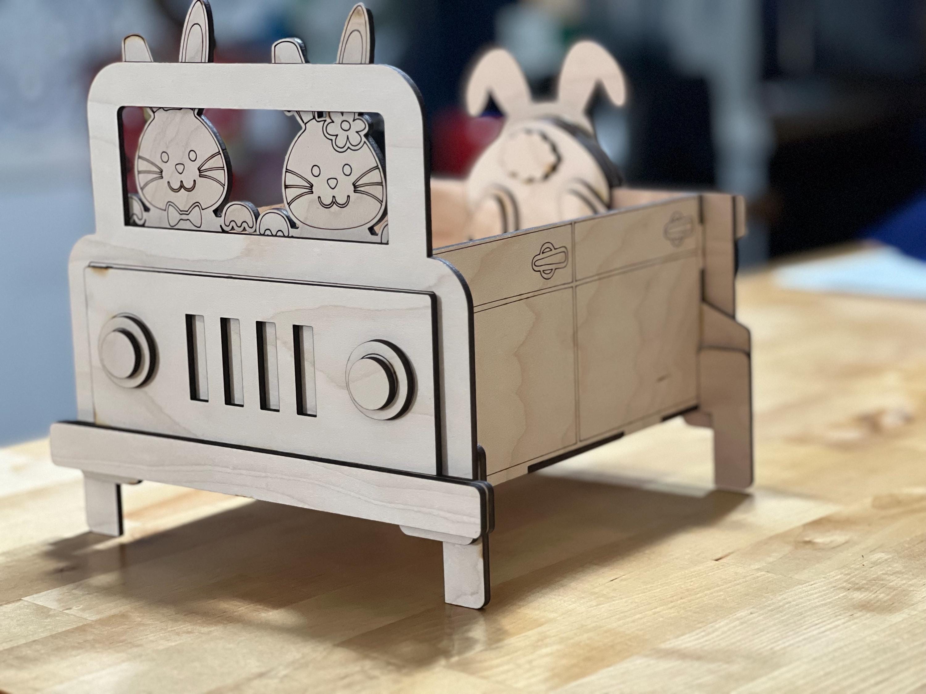 DIY Paintable Bunny Truck Box: Wooden Craft Kit with Paint