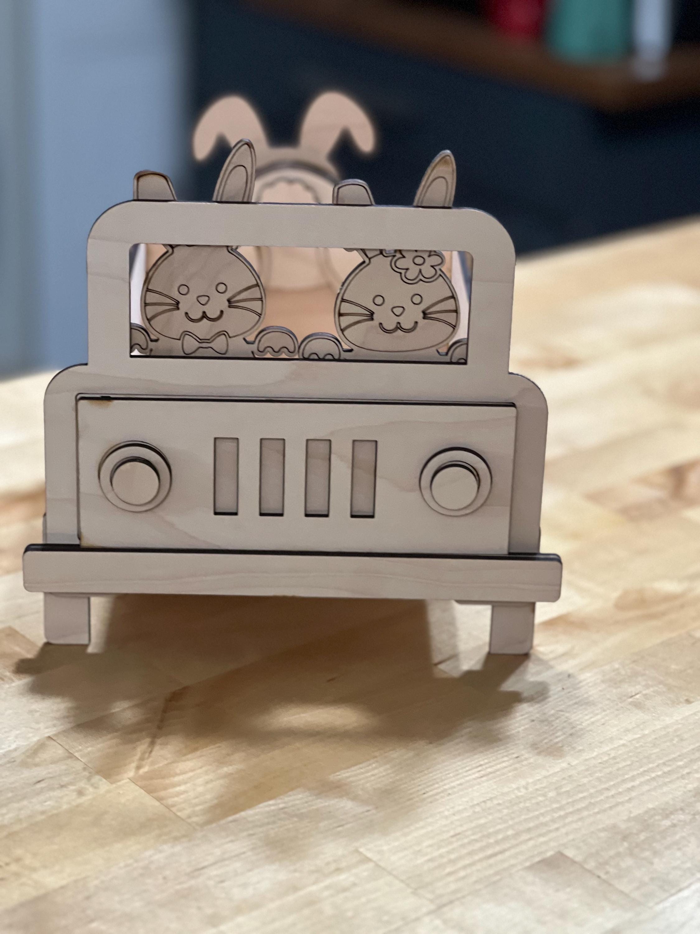 DIY Paintable Bunny Truck Box: Wooden Craft Kit with Paint