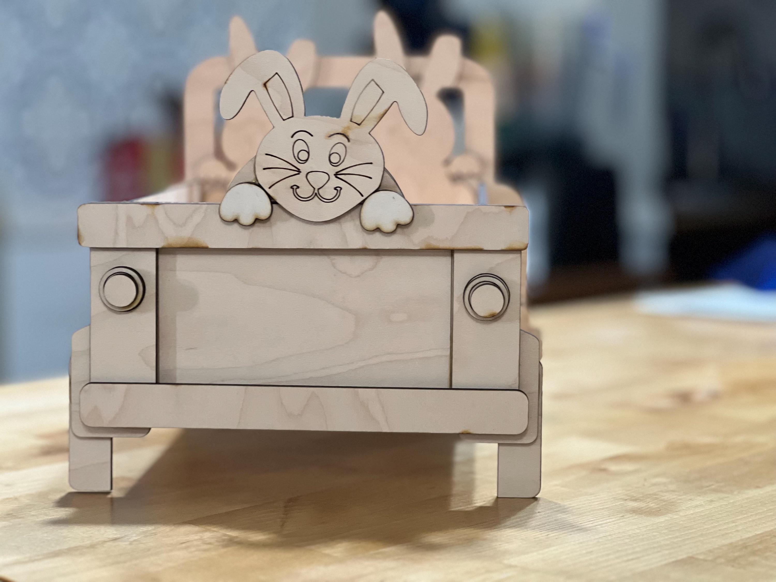 DIY Paintable Bunny Truck Box: Wooden Craft Kit with Paint