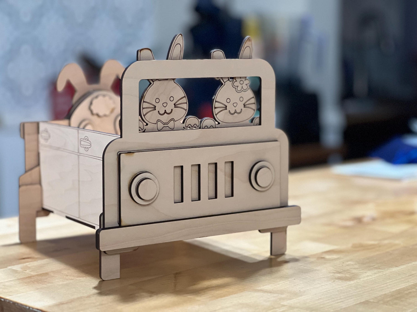 DIY Paintable Bunny Truck Box: Wooden Craft Kit with Paint