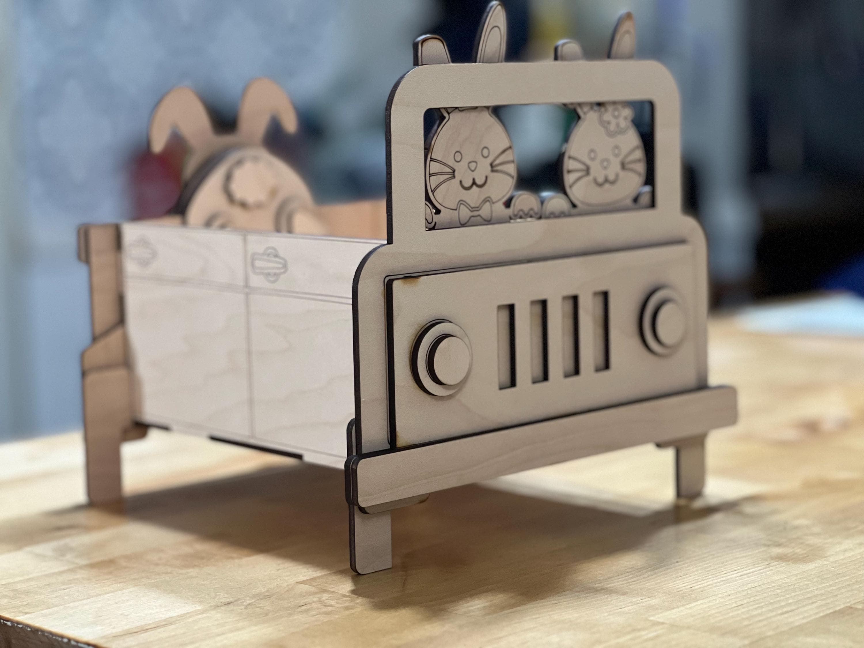 DIY Paintable Bunny Truck Box: Wooden Craft Kit with Paint
