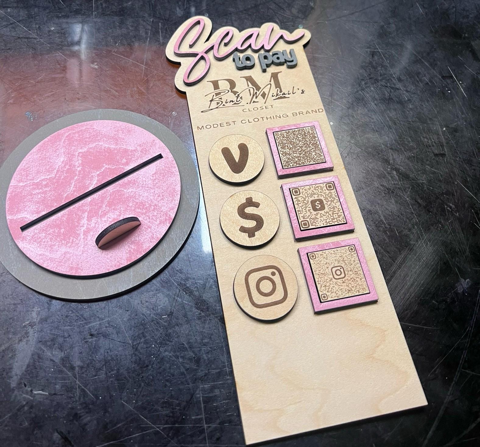 Custom Acrylic QR Code Sign | Scan to Pay or Socialize | 1, 2, or 3 QR Code Options | Venmo, Cash App, Zelle, Instagram, Linktree