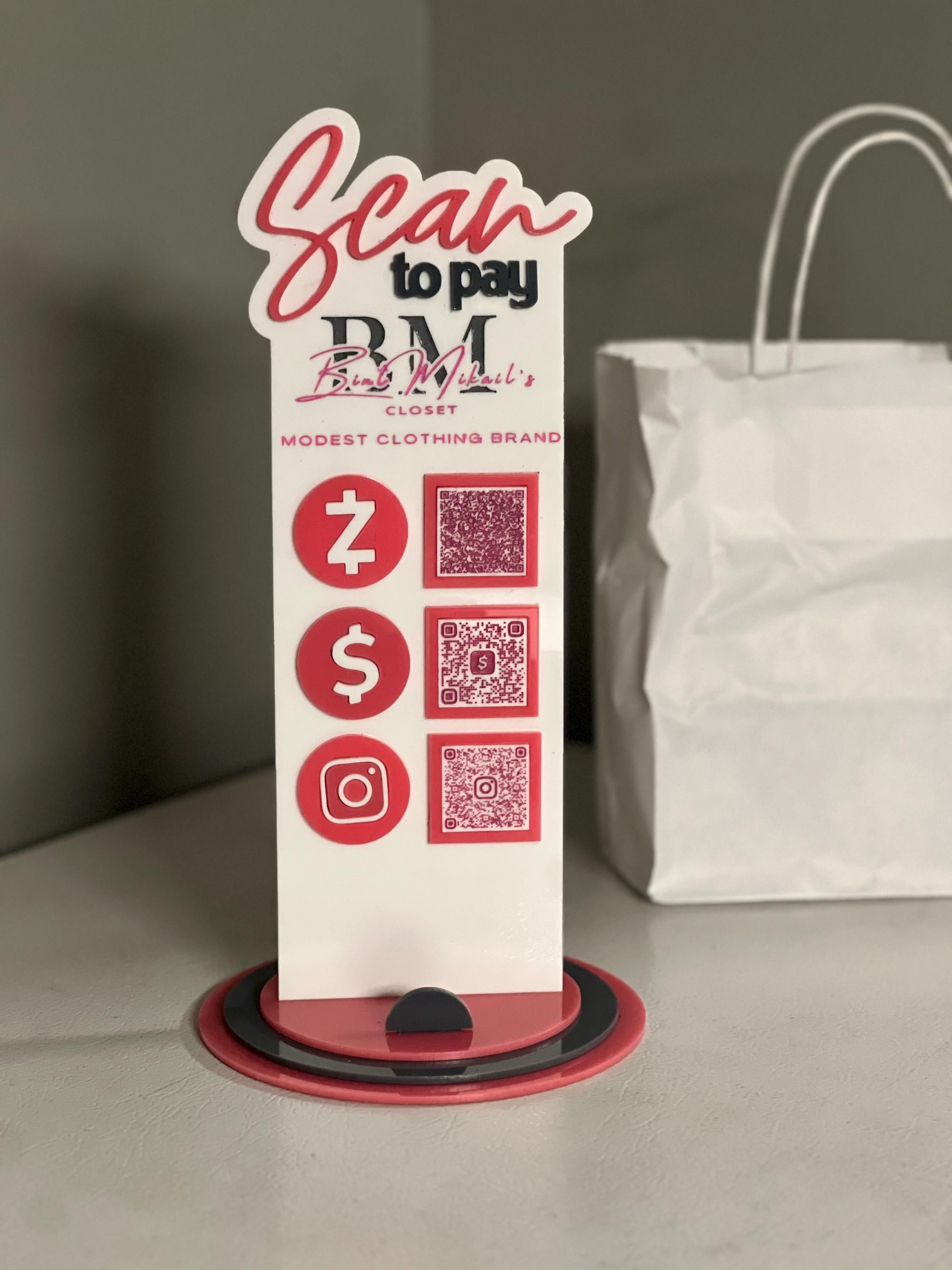 Custom Acrylic QR Code Sign: Scan to Pay/Socialize - 4x10"