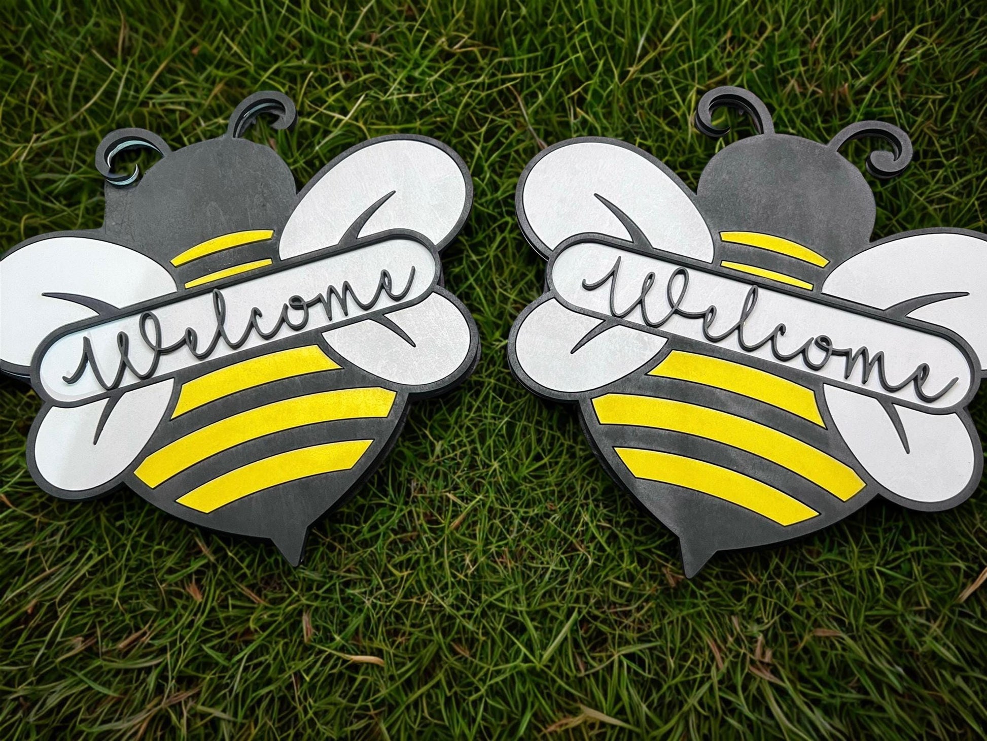 Bee Welcome Sign – Wooden Laser Cut Door Hanger | Honey Bee Home Decor | Spring Porch Sign | Classroom Welcome Sign | Farmhouse Bee Decor