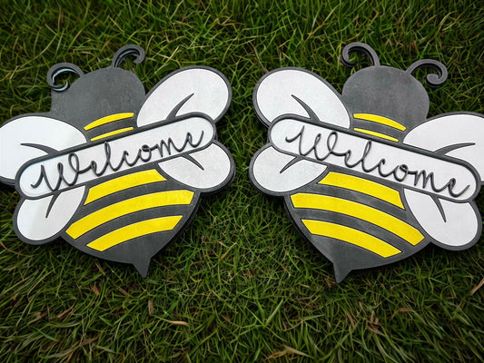 Bee Welcome Sign – Wooden Laser Cut Door Hanger | Honey Bee Home Decor | Spring Porch Sign | Classroom Welcome Sign | Farmhouse Bee Decor
