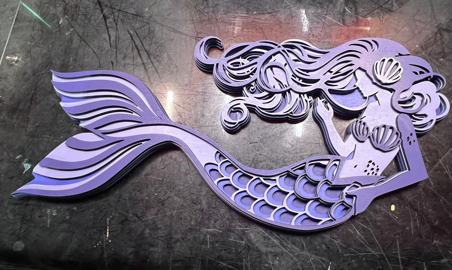 Layered Mermaid Wall Art | 3D Wooden Mermaid Decor | Ocean Nursery Sign | Coastal Beach Room Wall Hanging | Mermaid Gift for Girls