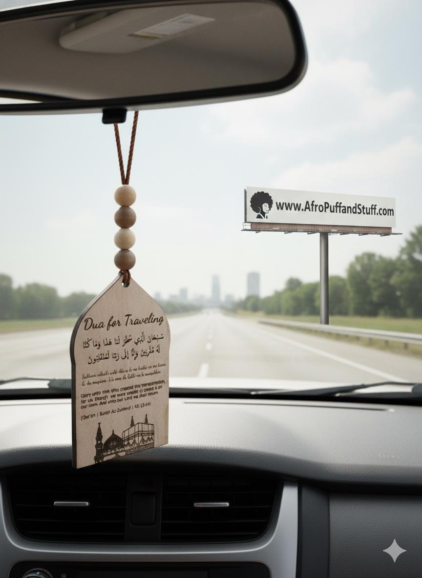 Islamic Dua for Traveling Car Mirror Hanging Wood Plaque & Air Freshener – Muslim Driver Gift, Arabic Car Decor