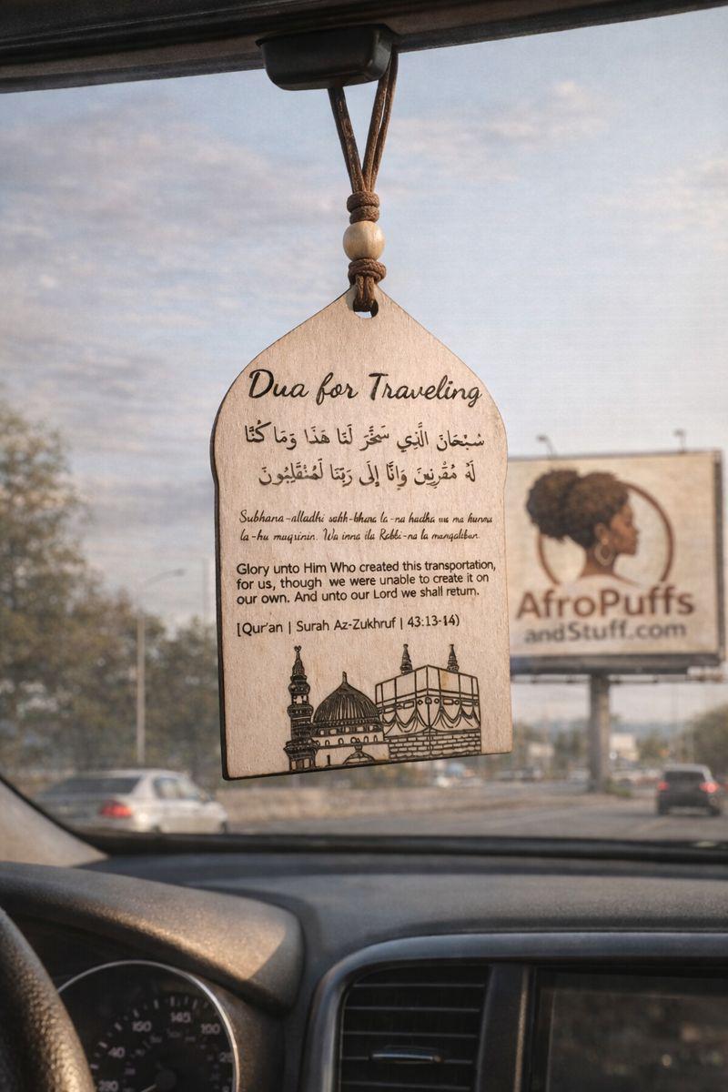 Islamic Dua for Traveling Car Mirror Hanging Wood Plaque & Air Freshener – Muslim Driver Gift, Arabic Car Decor
