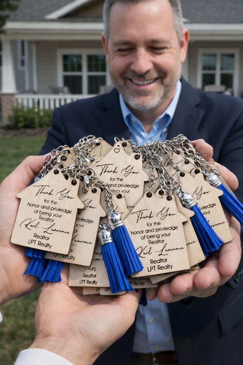 Personalized Realtor Thank You Keychain – Custom Home Shaped Closing Gift w/ Tassel | Client Appreciation Gift | Realtor Branding Gift
